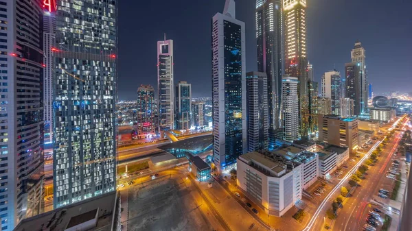 Dubai Uluslararası Finans Bölgesi Nin Panoramik Hava Manzarası Birçok Gökdelen — Stok fotoğraf