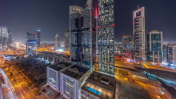 Dubai International Financial District 파노라마 풍경은 마천루의 보여준다 주차장 의붐비는 — 스톡 사진