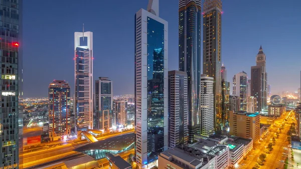 Aerial View Dubai International Financial District Many Skyscrapers Night Day — Stock Photo, Image