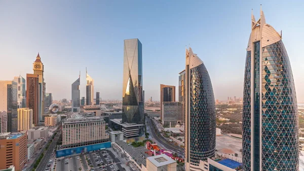 Αεροφωτογραφία Της Διεθνούς Οικονομικής Περιοχής Ντουμπάι Πολλούς Ουρανοξύστες Timelapse Μεγάλο — Φωτογραφία Αρχείου