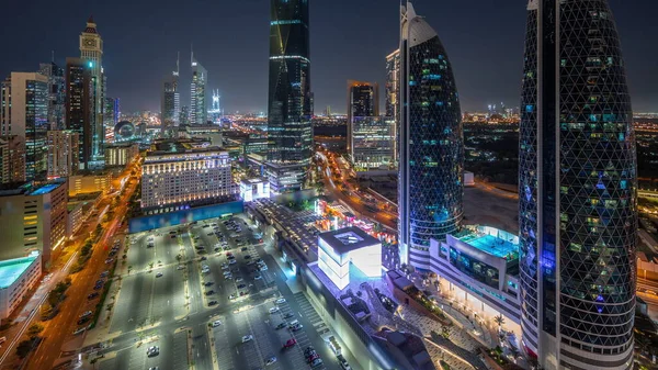 Vista Aérea Dubai International Financial District Com Muitos Arranha Céus — Fotografia de Stock