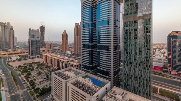 Vista Aérea Mañana Del Distrito Financiero Internacional Dubai Con Muchos —  Fotos de Stock