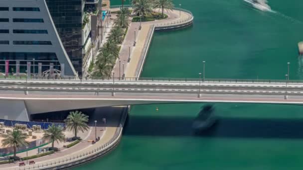 Dubai Marina waterfront and city promenade timelapse from above. — Stock Video