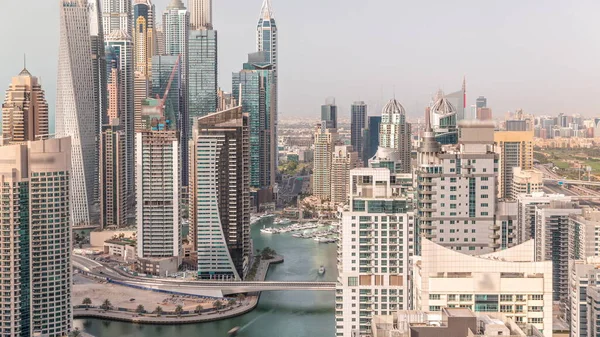 Vista Varios Rascacielos Bloque Recidencial Más Alto Dubai Marina Timelapse —  Fotos de Stock