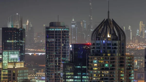 Dubai Marina Media City Wijken Met Moderne Wolkenkrabbers Kantoorgebouwen Luchtfoto — Stockfoto
