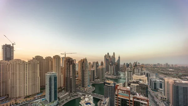 Panorama Van Verschillende Wolkenkrabbers Hoogste Recidentiële Blok Dubai Marina Luchtfoto — Stockfoto