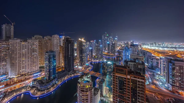 Panorama Över Olika Skyskrapor Det Högsta Recdentiella Kvarteret Dubai Marina — Stockfoto