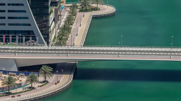 Dubai Marina Waterfront City Promenade Timelapse Aerial View Skyscrapers Canals — Stock Photo, Image