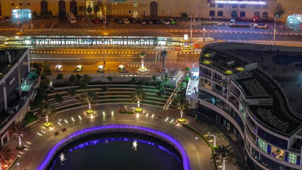 Dubai Marina Beira Mar Cidade Calçadão Noite Timelapse Cima Vista — Fotografia de Stock