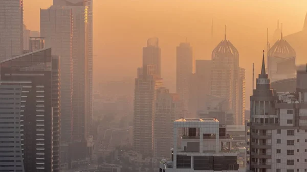 Dubai Marina Media City Semtleri Gündoğumu Sırasında Modern Gökdelenler Ofis — Stok fotoğraf