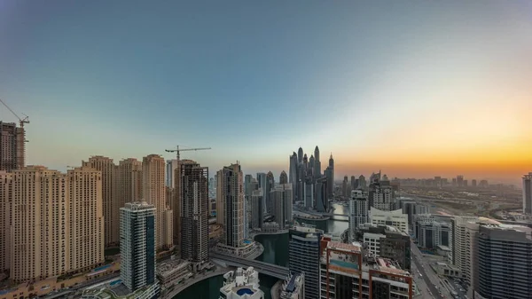Panorama Van Verschillende Wolkenkrabbers Hoogste Recidentiële Blok Dubai Marina Luchtfoto — Stockfoto