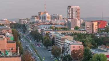 Kharkiv şehir panoraması zaman ayarlı. Ukrayna.