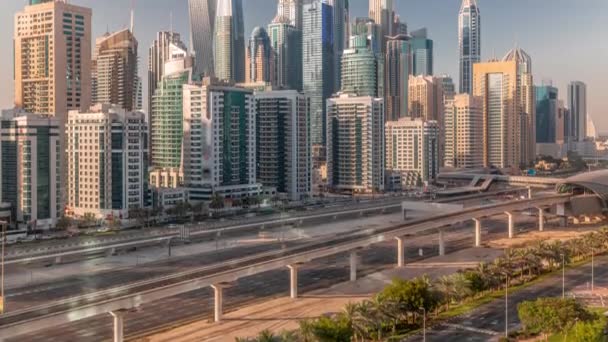 Dubai marina bloco mais alto de arranha-céus timelapse. — Vídeo de Stock