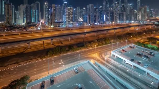 Dubai marina bloque más alto de rascacielos noche timelapse. — Vídeos de Stock