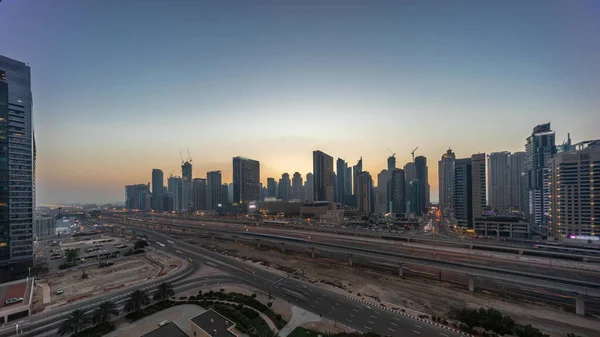 Dubai Marina Skyscrapers Panorama Sheikh Zayed Road Metro Railway Aerial — Stock Photo, Image