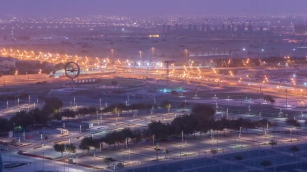 Vista aerea della zona di Aspire dall'alto notte al giorno timelapse a Doha — Video Stock