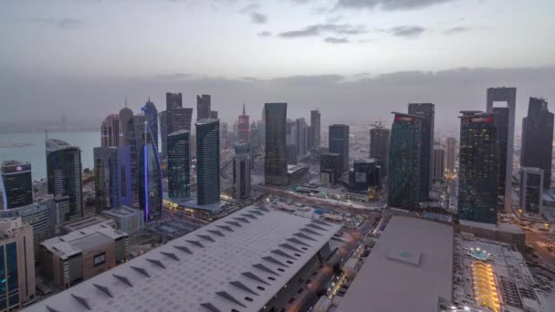 The skyline of the West Bay area from top in Doha day to night timelapse, Qatar. — Stock Video