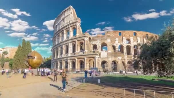 The Colosseum or Coliseum timelapse hyperlapse, also known as the Flavian Amphitheatre in Rome, Italy — Stock Video