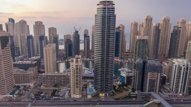 Aerial top view day to night timelapse of Dubai Marina and JLT in Dubai, UAE — Stock Video