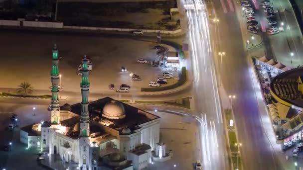 Paysage urbain d'Ajman depuis le toit nuit ciel timelapse — Video