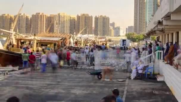 Zeevoedsel op de vismarkt in Ajman timelapse — Stockvideo
