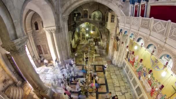 Letecký pohled na Kámen pomazání v kostele svatého Sepulchera. — Stock video