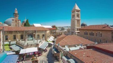 Eski kasaba timelapse görünümünü. Kudüs, İsrail. Eski Kudüs şehri, üstten.
