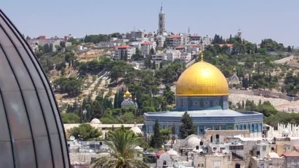 Panorama com vista para a Cidade Velha de Jerusalém timelapse, Israel, incluindo a Cúpula da Rocha — Vídeo de Stock