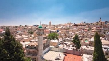 Kudüs 'teki Eski Şehir' in silueti. Tarihi binalar. Gökyüzü zaman çizelgesi, İsrail..