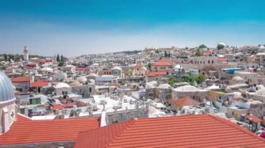 Kudüs 'teki Eski Şehir' in silueti. Tarihi binalar, hava zaman çizelgesi, İsrail..
