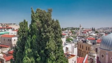 Kudüs 'teki Eski Şehir' in silueti. Tarihi binalar. Gökyüzü zaman çizelgesi, İsrail..