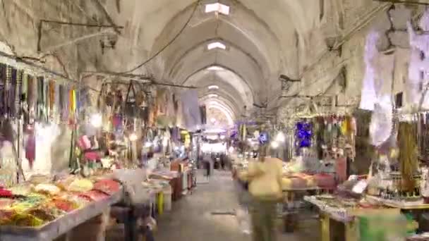 De kleurrijke soeks in de oude stad Jeruzalem Israël timelapse hyperlapse — Stockvideo