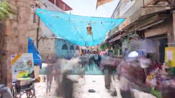 De kleurrijke soeks in de oude stad Jeruzalem Israël timelapse hyperlapse — Stockvideo