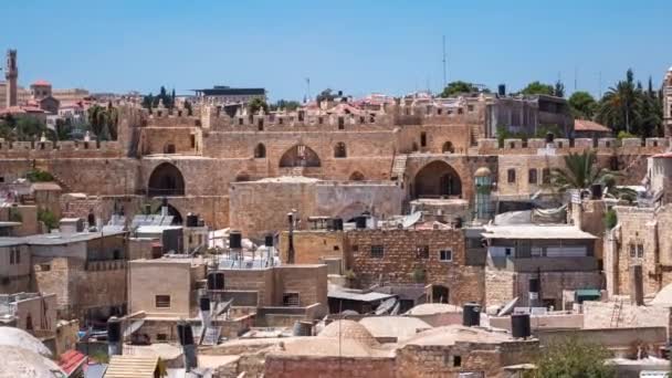 Kudüs 'teki Eski Şehir' in silueti. Tarihi binalar, hava zaman çizelgesi, İsrail.. — Stok video