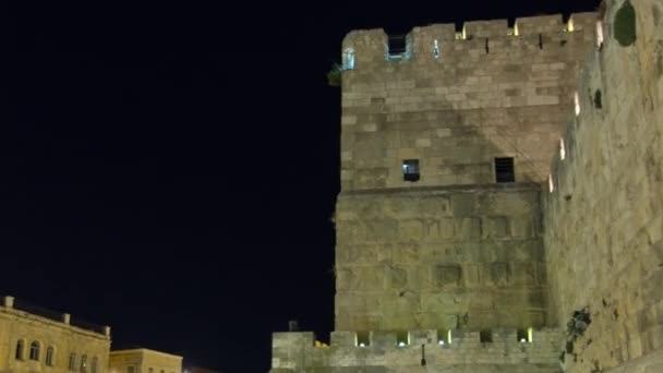 Torre de David hiperlapso del timelapse nocturno. Jerusalén, Israel — Vídeo de stock