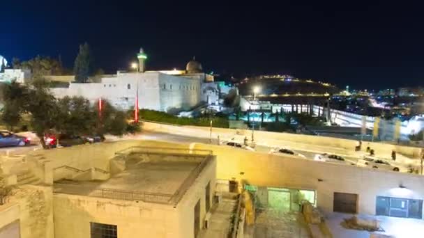 Jerozolima w nocy timelapse Hyperlapse z Al-Aqsa Meczet i Góra Oliwna — Wideo stockowe