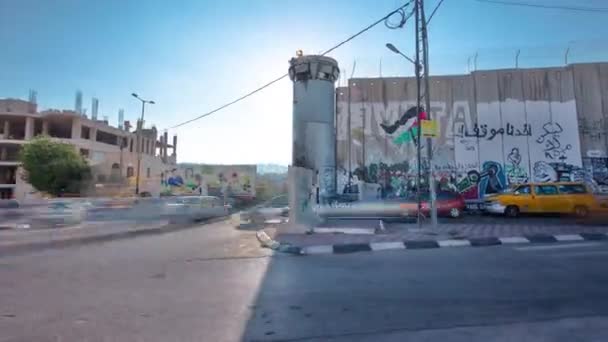Den israeliska Västbanken barriären är en separationsbarriär Timelapse Hyperlapse. Bethlehem, Palestina. — Stockvideo