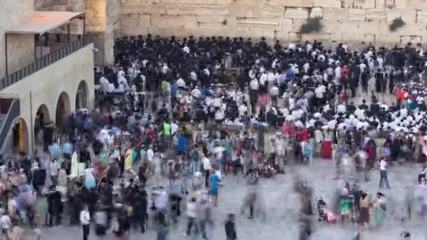 Religiosos Judios atardecer servicio de oración en el Muro Occidental, Israel timelapse — Vídeos de Stock