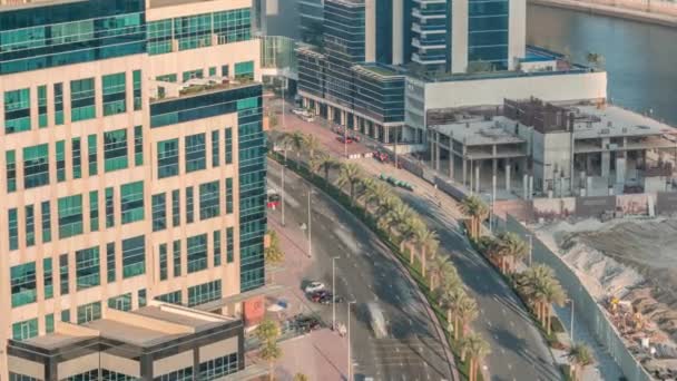 Bay Square περιοχή timelapse με μικτή χρήση και χαμηλής ανόδου πολύπλοκα κτίρια γραφείων που βρίσκονται στο Business Bay στο Ντουμπάι — Αρχείο Βίντεο