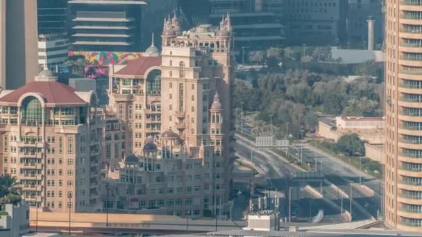 Aerial view of Dubai International Financial Centre DIFC district timelapse — Stock Video