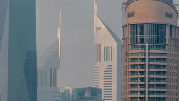 공중에서 본 두 바이 국제 금융 센터 DIFC 지역 시간 측정 — 비디오