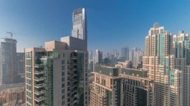 Dubai şehir merkezinin panoraması hava zaman ayarlı