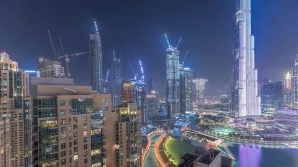 Panorama do centro de Dubai cidade aérea noite timelapse — Vídeo de Stock