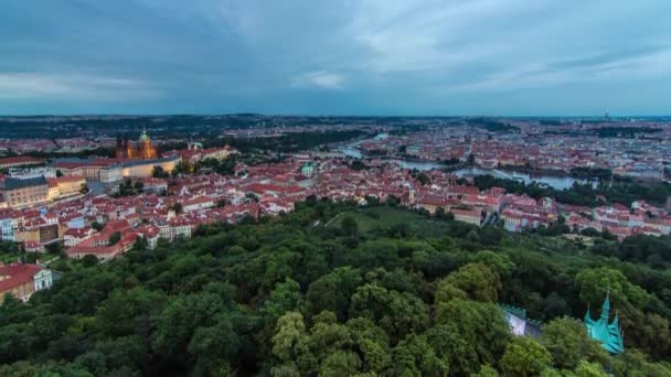 Wonderful day to night timelapse View To the City of Prague From Petrin Observation Tower in Czech Republic — стоковое видео