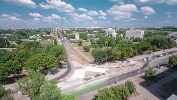 Tramvay rayları onarımı ve bakım hava zaman ayarlı yol inşaatı. — Stok video