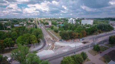 Tramvay rayları onarımı ve bakım hava zaman ayarlı yol inşaatı.