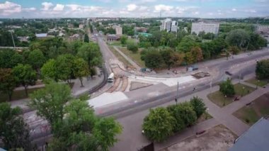 Tramvay rayları onarımı ve bakım hava zaman ayarlı yol inşaatı.
