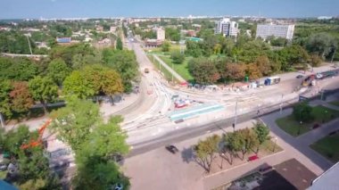 Tramvay rayları onarımı ve bakım hava zaman ayarlı yol inşaatı.