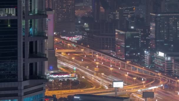 Dubai Flygfoto visar al barsha höjder distrikt område natt timelapse — Stockvideo