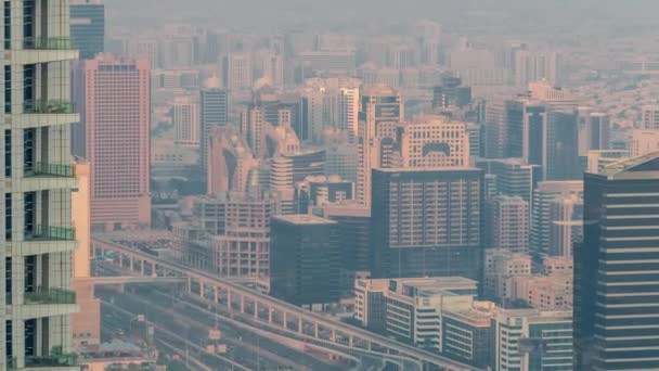 Widok z lotu ptaka w Dubaju pokazujący wysokość al barsha i zieleń obszaru powiatu timelapse — Wideo stockowe